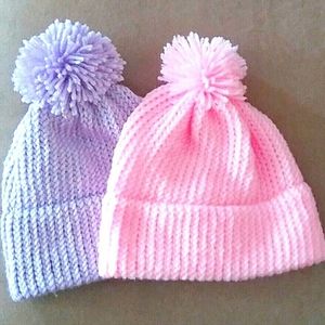Pink Lavender Knitted Toddler Pompom Beanies NWT